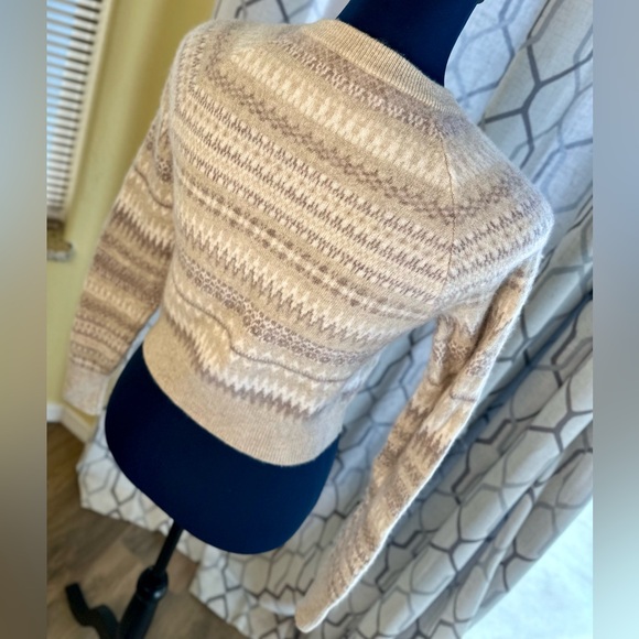 EUC White + Warren Warm Neutral Cashmere Fair Isle Cardigan Sweater - Picture 10 of 13